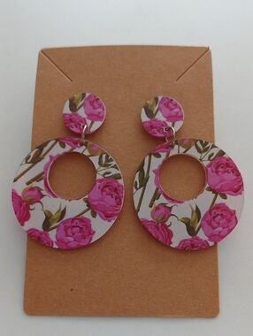 Fashion Jewelry Floral Pink Hoop Drop Earrings